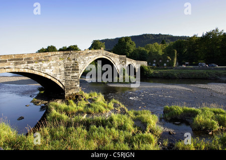 A view of the bridge across the River Conwy at Llanrwst in North Wales. Stock Photo