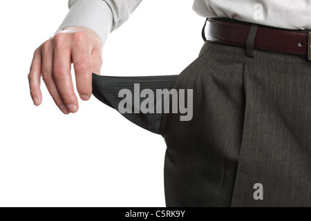 Bankrupt man showing empty pocket Stock Photo