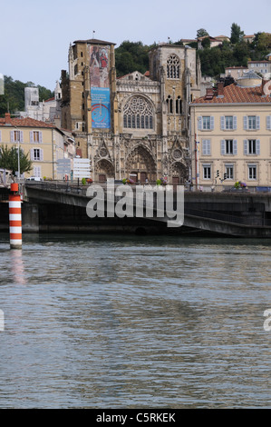 River Rhone at Vienne France with Cathedral Cathedrale St Maurice Vienne France Stock Photo