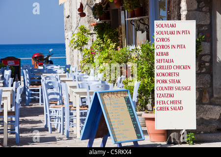 A sea front restaurant in Skala Eresou, Lesbos, Greece. Stock Photo