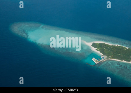 Aerial view of Maldivian islands, The Maldives Stock Photo