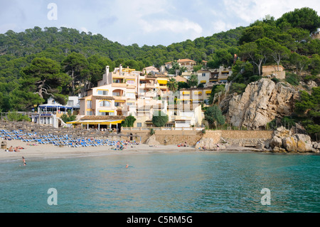 Houses on the beach of Camp de Mar, Majorca, Spain, Europe Stock Photo