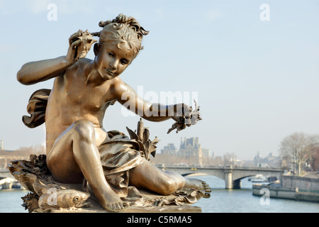 Cherub on Pont Alexandre III bridge in Paris Stock Photo