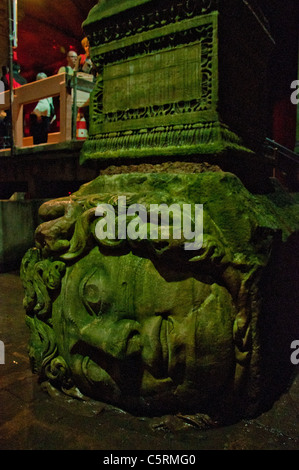 Supporting pillar with the head of Medusa, Basilica Cistern (Yerebatan Sarnıçı), Istanbul, Turkey Stock Photo