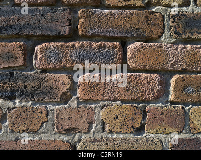 dh  BRICK BACKGROUND Old sand blasted brick wall background walls bricks close up Stock Photo