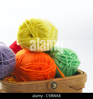 Knitting balls in the basket Stock Photo