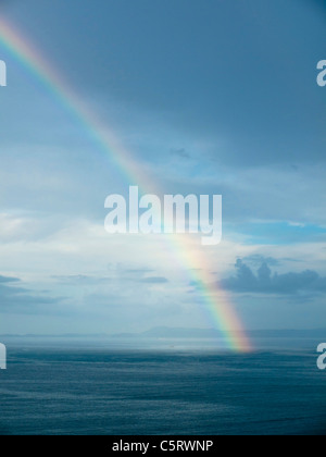 Southern Italy, Amalfi Coast, Piano di Sorrento, View of beautiful rainbow in sea at dawn Stock Photo