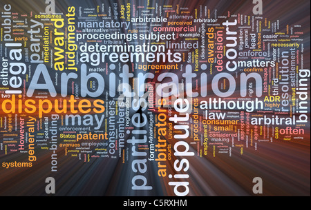 Background concept wordcloud illustration of arbitration glowing light Stock Photo