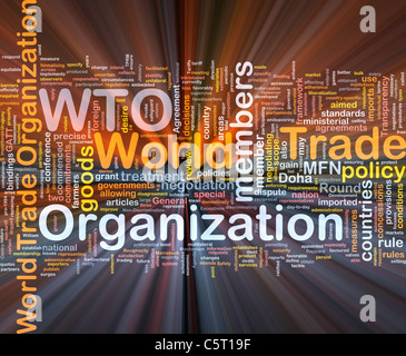 Background concept wordcloud illustration of world trade organization glowing light Stock Photo