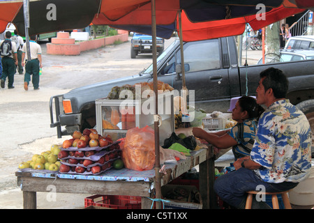 Fruit and vegetable stall on Burns Avenue in the town centre, San Ignacio, Cayo, west Belize, Central America Stock Photo
