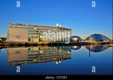 BBC Scotland building in Glasgow with Glasgow Science Centre and the IMAX theatre in the background Stock Photo