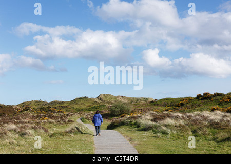 UK Northern Ireland County Down Newcastle Mourne Mountains  Murlough National Nature Reserve Person walking away near dunes Stock Photo