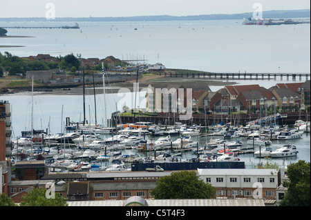 Aerial view of Ocean Village Marina, Southampton, England, showing Southampton Water and the Solent Stock Photo