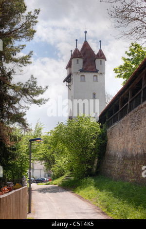 Germany, Bavaria, Swabia, Allgaeu, Kaufbeuren, View of tower and city wall Stock Photo