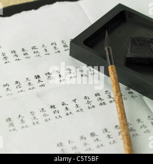 Korean traditional calligraphy tools and Chinese characters Stock Photo