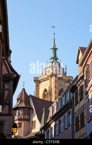 France, Alsace, Colmar, View of Maison Pfister building and Saint Martin cathedral Stock Photo