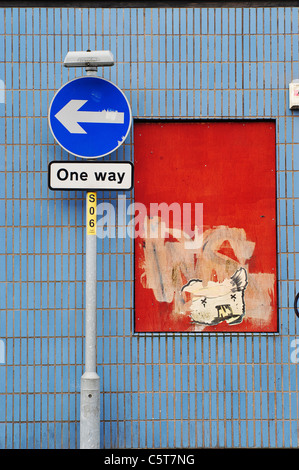 One Way Sign - Manchester Stock Photo