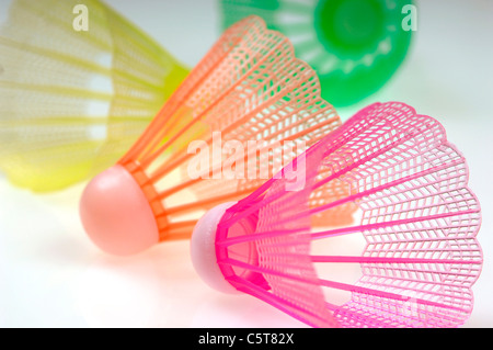 Colourful shuttlecocks, close-up Stock Photo