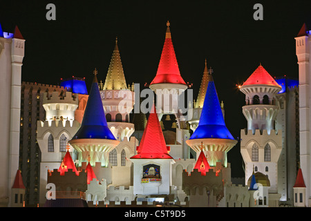 Excalibur Hotel Casino Las Vegas Night, Las Vegas, Nevada, USA Stock Photo