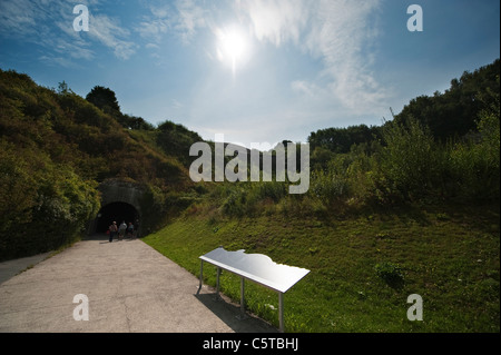 Tourists entering the underground bunker of La Coupole V2 rocket site near St Omer in northern France Stock Photo