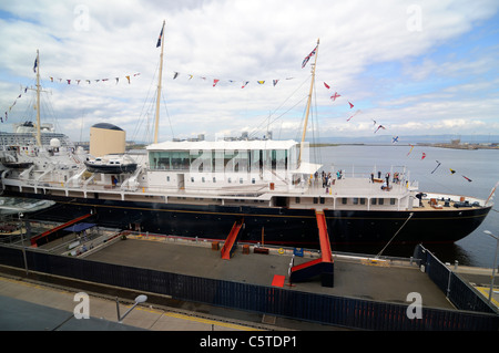 Royal Yacht Britannia Moored At Ocean Terminal, Leith Scotland, Now A Tourist Attraction Stock Photo