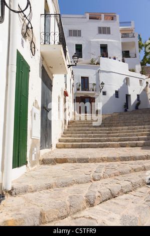 Ibiza, Balearics, Spain - Eivissa city, in the Dalt Vila or old town historic area - Placa del Sol Stock Photo