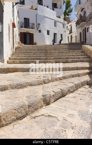 Ibiza, Balearics, Spain - Eivissa city, in the Dalt Vila or old town historic area - Placa del Sol Stock Photo