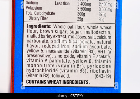 Ingredients list on cereal box Stock Photo - Alamy