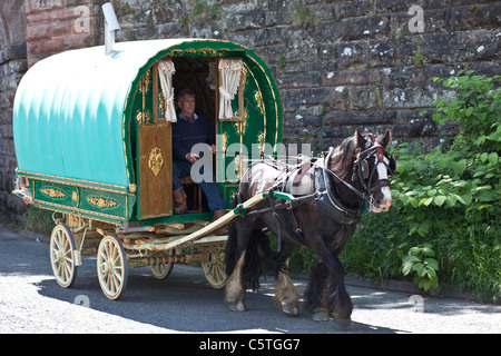 Horse drawn Gypsy Caravan at the Annual Horse Fair in Appleby in Westmoreland. Stock Photo