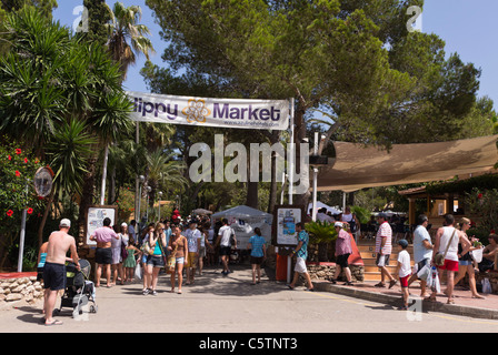 Ibiza, Balearics, Spain - the Hippy Market at Punta Arabi on the east coast. Entrance. Stock Photo