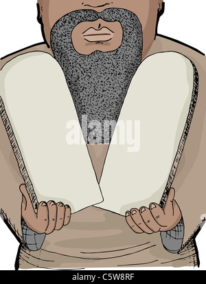 Illustration of Biblical Prophet Moses holding two blank stone tablets Stock Photo