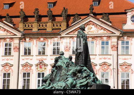 Czech Republic, Prague, Kinsky Palace, Memorial in foreground Stock Photo