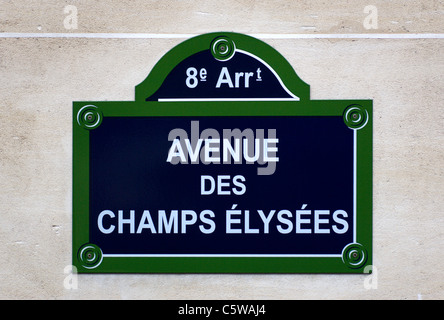 France, Paris, road sign, Avenue des Champs Elysees, close up Stock Photo