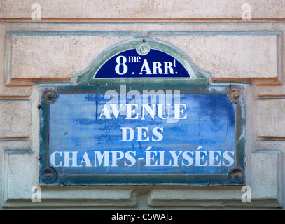 France, Paris, road sign, Avenue des Champs Elysees, close up Stock Photo