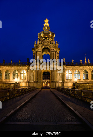 Germany, Saxony, Dresden, Zwinger palace with Crone gate at night Stock Photo