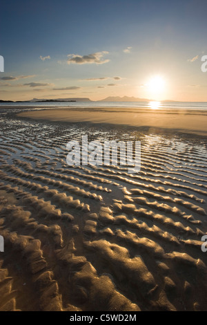 Arisaig Bay at sunset with view to Isle of Rum, North-west Scotland, Great Britain. Stock Photo