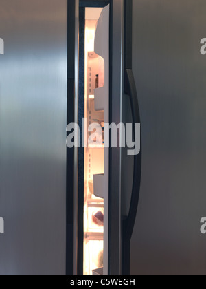 A modern duel stainless steel kitchen fridge Stock Photo