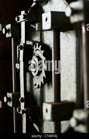 Winding gear in the steam-powered lifting mechanism at the colliery in Beamish Open-Air Museum, County Durham Stock Photo