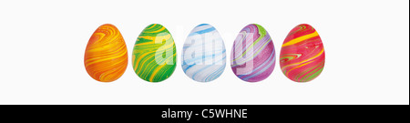 Variety of easter eggs against white background, close up Stock Photo