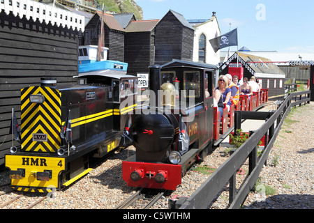 Hastings Miniature Railway on the seafront departing Rock-a-Nore station, East Sussex England GB UK Stock Photo