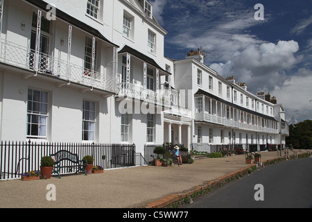 The elegant white Regency architecture of Fortfield Terrace in Sidmouth, Devon, England, UK Stock Photo