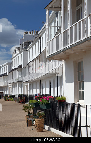 The elegant white Regency architecture of Fortfield Terrace in Sidmouth, Devon, England, UK Stock Photo