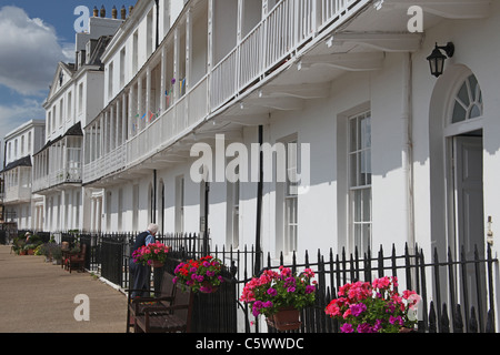 The elegant white Regency architecture of Fortfield Terrace in Sidmouth, Devon, England, UK Stock Photo