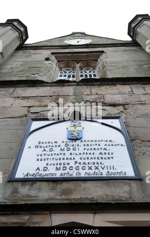 The Dixie Grammar School sign at Market Bosworth market town in Leicestershire England Uk Stock Photo