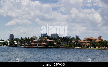 View of the skyline from the wealthy intercoastal homes in Fort Lauderdale, Florida Stock Photo