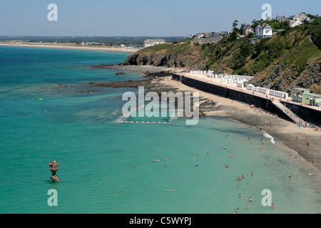 Granville : point of view from 'Pointe du Roc', the beac, Donville les bains (background). Manche, France. Stock Photo