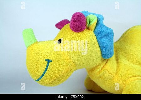 soft toy rhino on white background Stock Photo