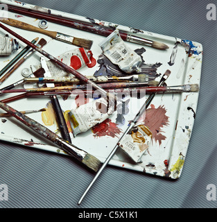 Artists paint brushes and tools. Stock Photo