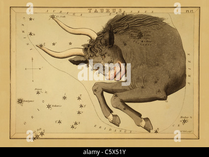 Taurus - 1825 Astronomical Chart Stock Photo