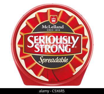 Tub of Spreadable Seriously Strong McLelland cheese spread. Stock Photo